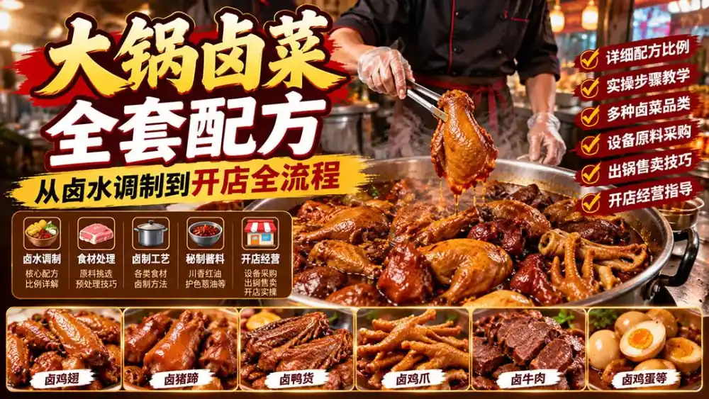大锅卤菜全套配方,从卤水调制到开店全流程,感觉学会了去摆摊也不错-三禾网络