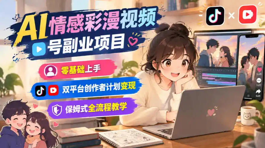 AI情感彩漫视频号副业项目，零基础上手，双平台创作者计划变现，保姆式全流程教学-三禾网络