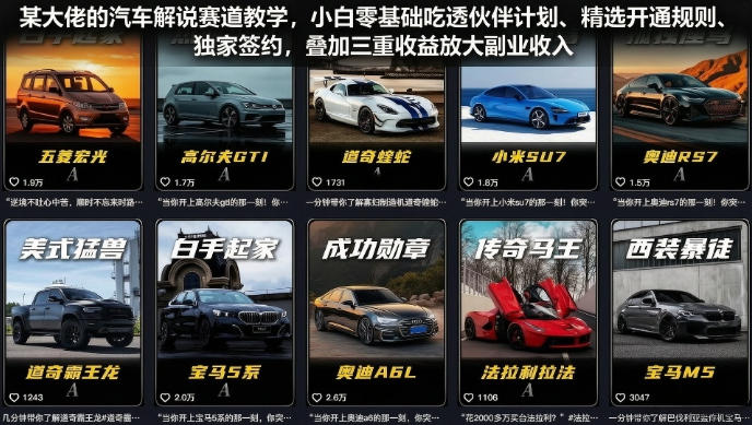 某大佬的汽车解说赛道教学，小白零基础吃透伙伴计划、精选开通规则、独家签约，叠加三重收益放大副业收入-三禾网络