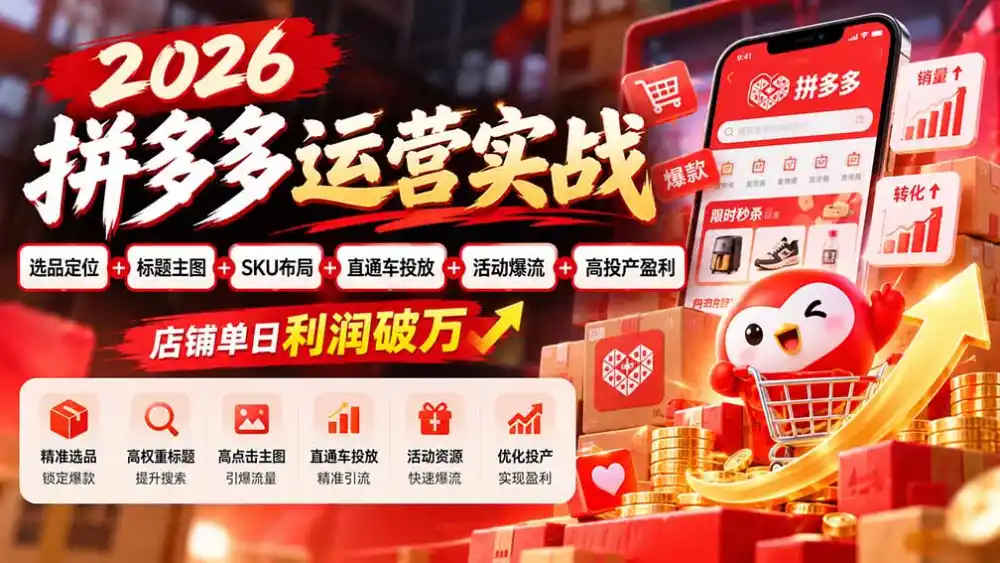 2026拼多多运营实战-更新1002：选品定位+标题主图+SKU布局+直通车投放+活动爆流+高投产盈利 店铺单日利润破万-三禾网络