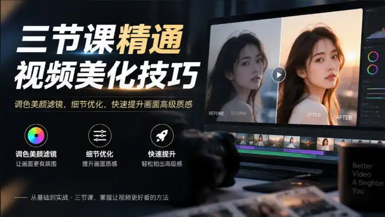 三节课精通视频美化技巧｜调色美颜滤镜，细节优化，快速提升画面高级质感-三禾网络
