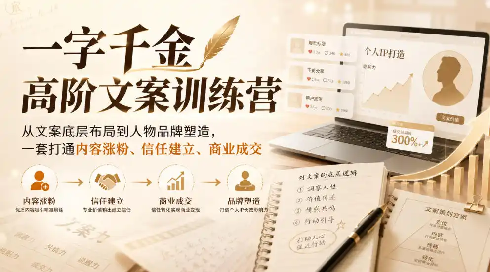一字千金高阶文案训练营，从文案底层布局到人物品牌塑造，一套打通内容涨粉、信任建立、商业成交-三禾网络