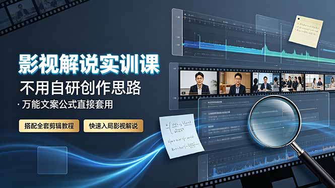 影视解说实训课：不用自研创作思路，万能文案公式直接套用，搭配全套剪辑教程，快速入局影视解说-三禾网络