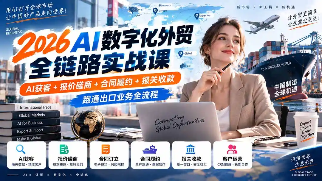 2026AI数字化外贸全链路实战课：AI获客+报价磋商+合同履约+报关收款，跑通出口业务全流程-三禾网络