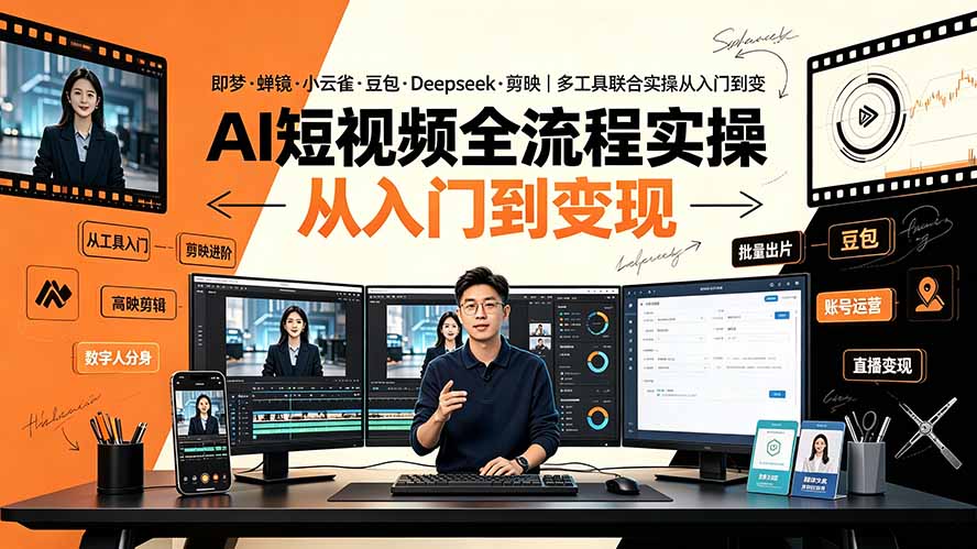 AI短视频全流程实操：即梦·蝉镜·小云雀·豆包·Deepseek·剪映｜多工具联合实操从入门到变现-三禾网络