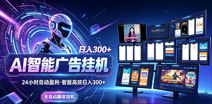 AI智能广告挂G项目，无需人工，单机稳定日入200+，可矩阵放大，24小时不间断刷广告賺收益【揭秘】-三禾网络