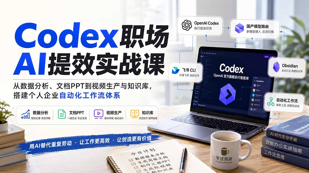Codex职场AI提效实战课：从数据分析、文档PPT到视频生产与知识库，搭建个人企业自动化工作流体系-三禾网络