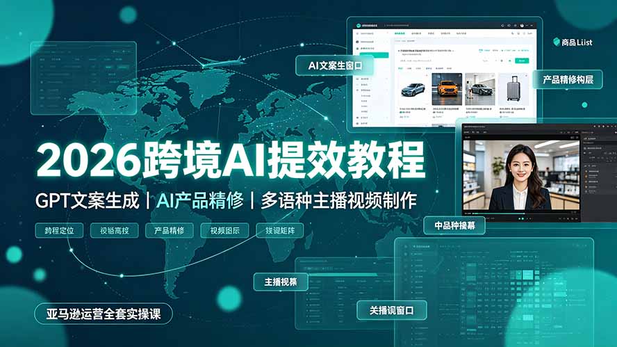 2026跨境AI提效教程·GPT文案生成｜AI产品精修｜多语种主播视频制作，亚马逊运营全套实操课-三禾网络