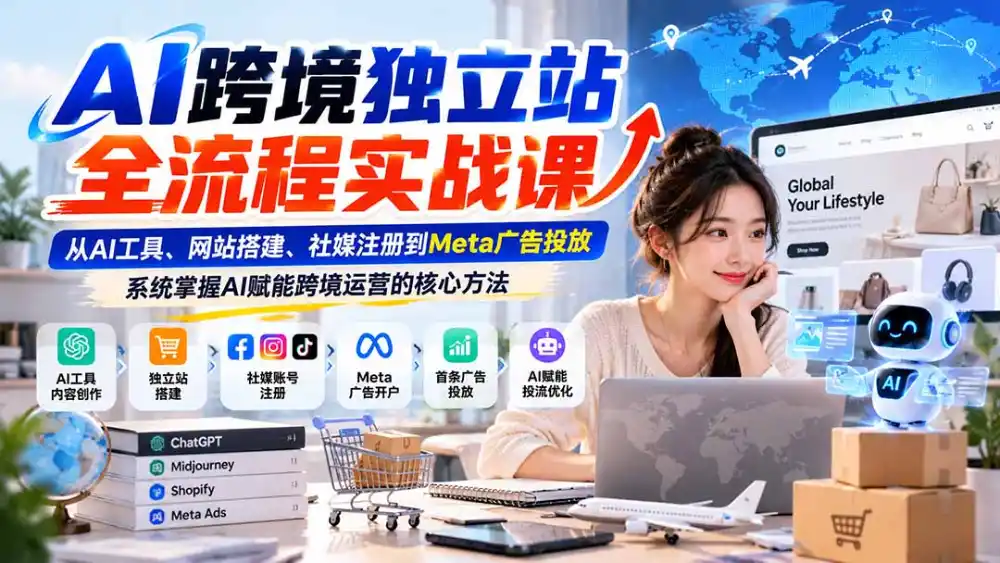 AI跨境独立站全流程实战课：从AI工具、网站搭建、社媒注册到Meta广告投放，系统掌握AI赋能跨境运营的核心方法-三禾网络