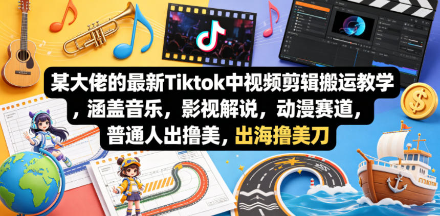 某大佬的最新Tiktok中视频剪辑搬运教学，涵盖音乐，影视解说，动漫赛道，普通人出海撸美刀-三禾网络