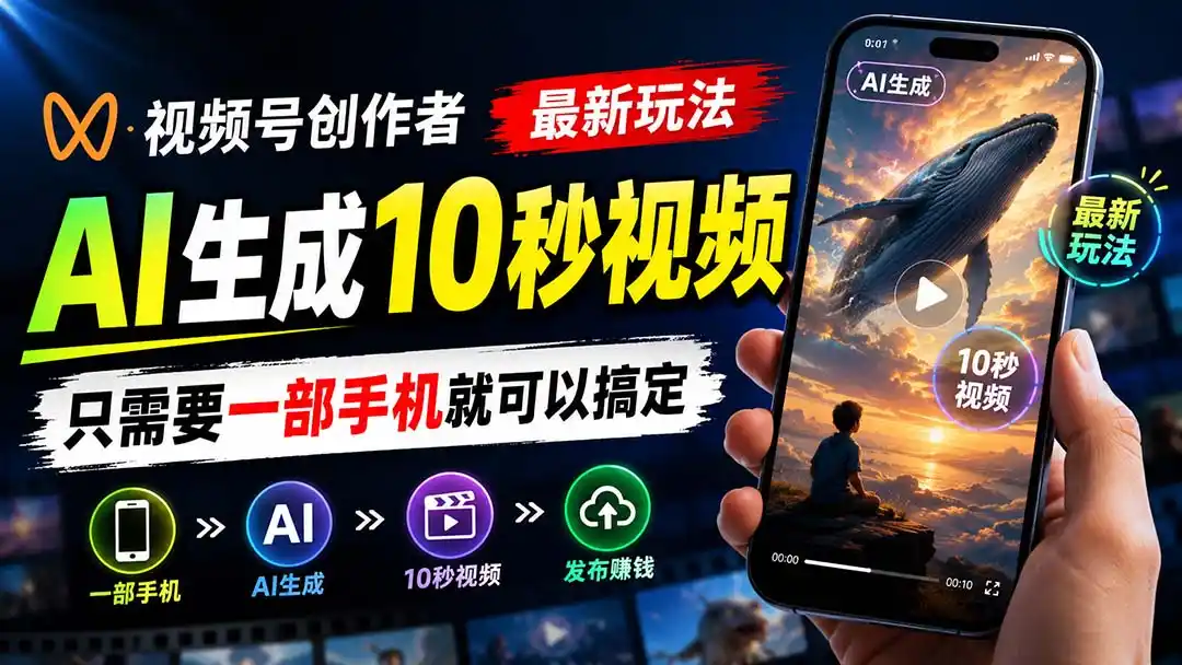 视频号创作者最新玩法，AI生成10秒视频，只需要一部手机就可以搞定-三禾网络