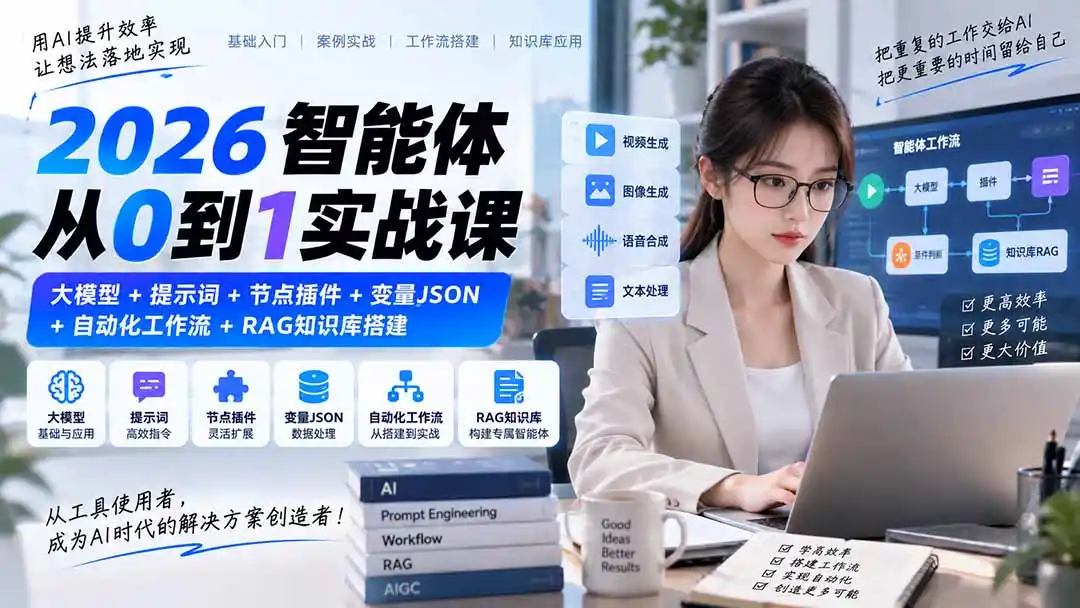 2026智能体从0到1实战课｜大模型+提示词+节点插件+变量JSON+自动化工作流+RAG知识库搭建-三禾网络