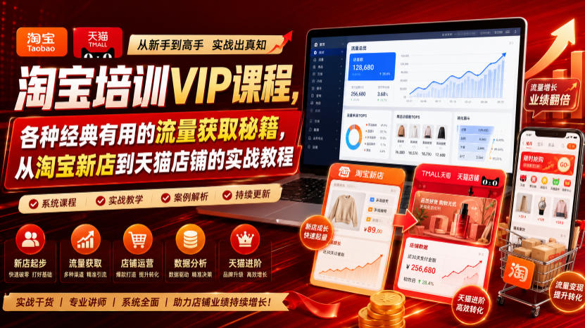淘宝培训VIP课程，各种经典有用的流量获取秘籍，从淘宝新店到天猫店铺的实战教程(更新7月29日)-三禾网络