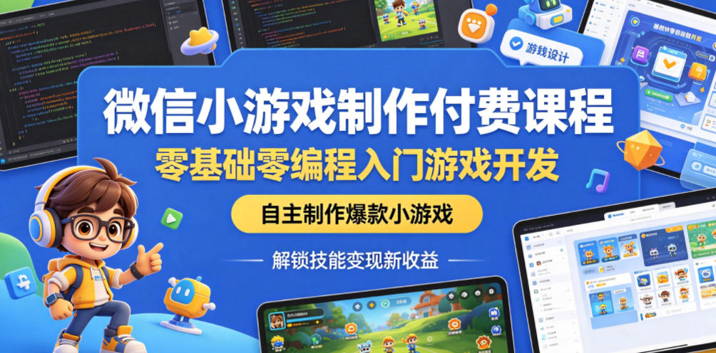 微信小游戏制作付费课程，零基础零编程入门游戏开发，自主制作爆款小游戏，解锁技能变现新收益-三禾网络