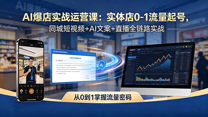 AI爆店实战运营课：实体店0-1流量起号，同城短视频+AI文案+直播全链路实战-三禾网络