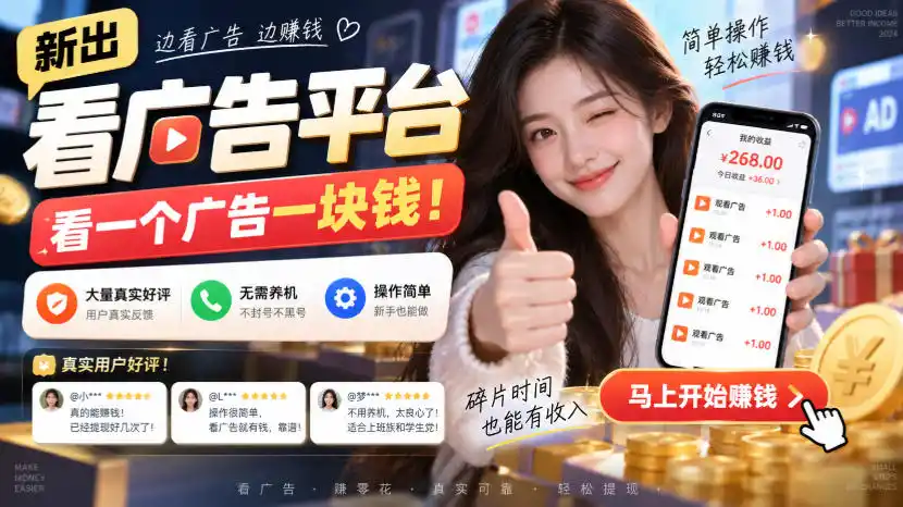 新出看广告平台，看一个广告一块钱，大量真实好评！无需养机、不会黑号，操作简单【揭秘】-三禾网络
