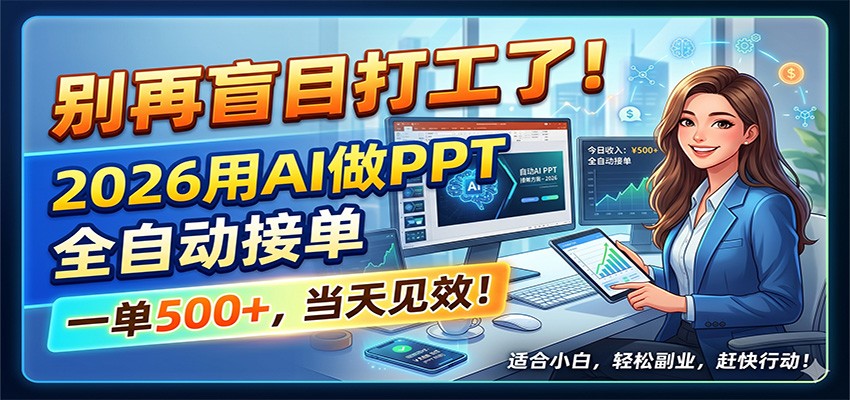 别再盲目打工了！2026用AI做PPT全自动接单，一单5张+，当天见效！-三禾网络