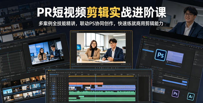 PR短视频剪辑实战进阶课，多案例全技能精讲，联动PS协同创作，快速练就商用剪辑能力-三禾网络