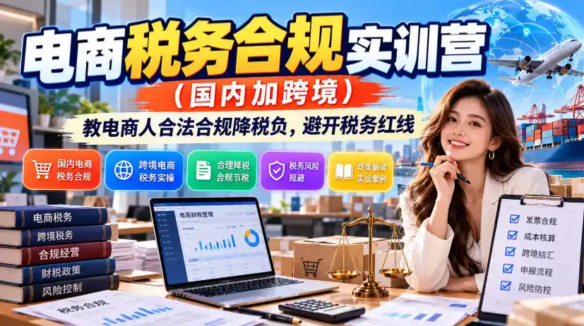 电商税务合规实训营(国内加跨境)，教电商人合法合规降税负，避开税务红线-三禾网络