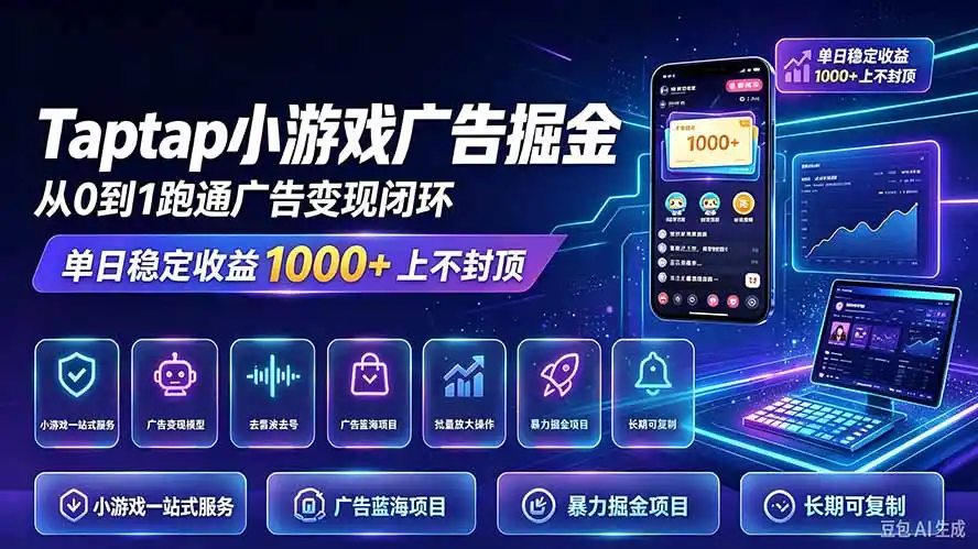 TapTap小游戏广告掘金日赚收益1000+上不封顶-三禾网络