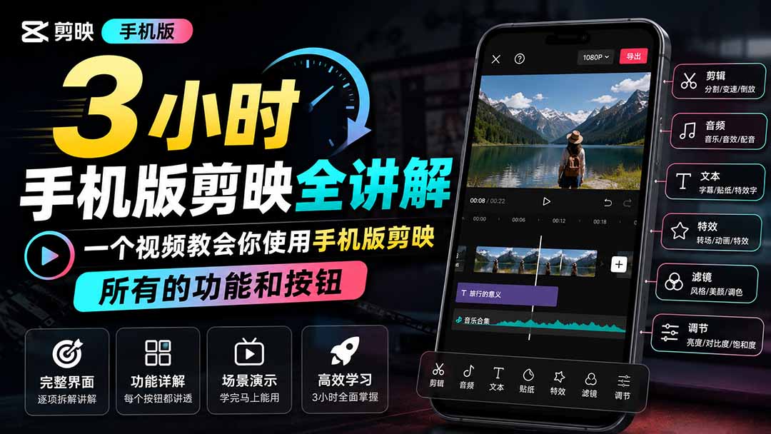 3小时手机版剪映全讲解，一个视频教会你使用手机版剪映，所有的功能和按钮-三禾网络
