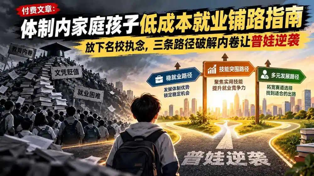 付费文章:体制内家庭孩子低成本就业铺路指南,放下名校执念,三条路径破解内卷让普娃逆袭-三禾网络