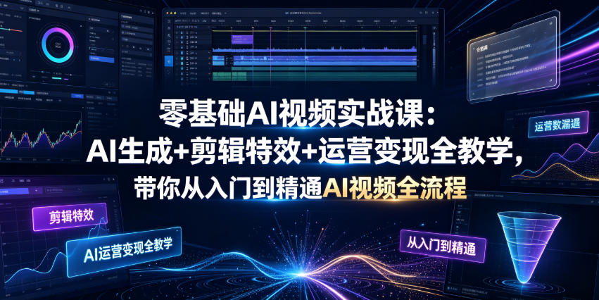 零基础AI视频实战课：AI生成+剪辑特效+运营变现全教学，带你从入门到精通AI视频全流程-三禾网络