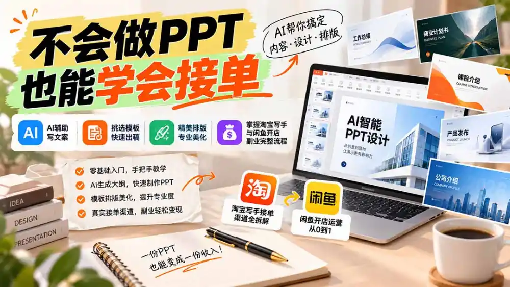 不会做PPT也能学会接单：AI辅助写文案、挑模板、做排版，掌握淘宝写手与闲鱼开店副业完整流程-三禾网络