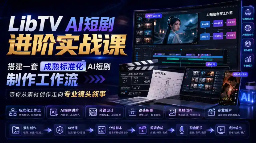 LibTV AI短剧进阶实战课，搭建一套成熟标准化AI短剧制作工作流，带你从素材创作走向专业镜头叙事(更新)-三禾网络