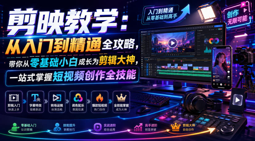 剪映教学：从入门到精通全攻略，带你从零基础小白成长为剪辑大神，一站式掌握短视频创作全技能-三禾网络