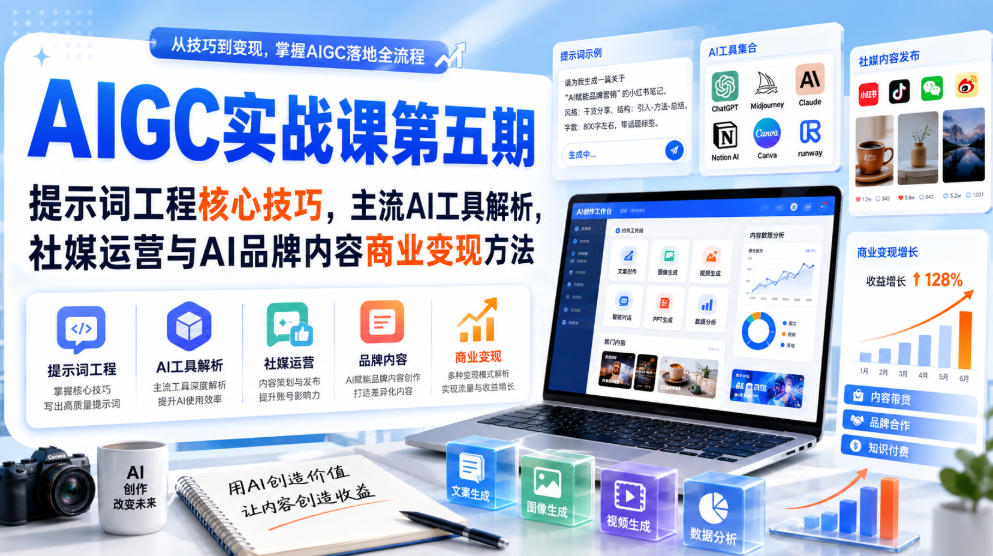 刺猬星球·AIGC实战课第五期，提示词工程核心技巧，主流AI工具解析，社媒运营与AI品牌内容商业变现方法-三禾网络