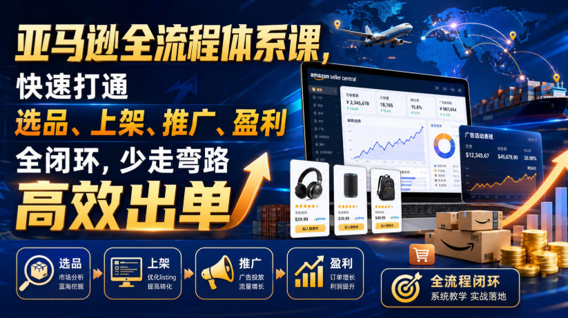 亚马逊全流程体系课，快速打通选品、上架、推广、盈利全闭环，少走弯路高效出单-三禾网络