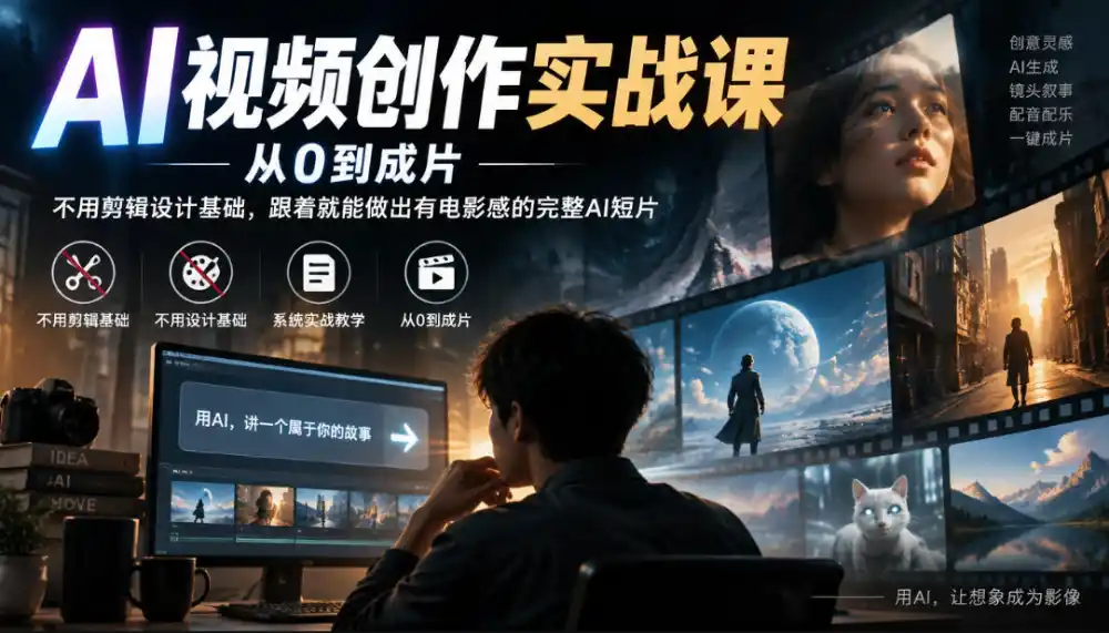 AI视频创作实战课，从0到成片，不用剪辑设计基础，跟着就能做出有电影感的完整AI短片-三禾网络