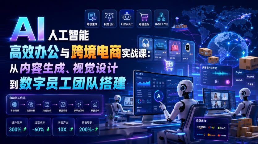 AI人工智能高效办公与跨境电商实战课：从内容生成、视觉设计到数字员工团队搭建-三禾网络