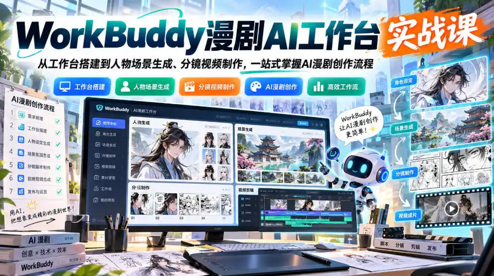 WorkBuddy漫剧AI工作台实战课：从工作台搭建到人物场景生成、分镜视频制作，一站式掌握AI漫剧创作流程-三禾网络