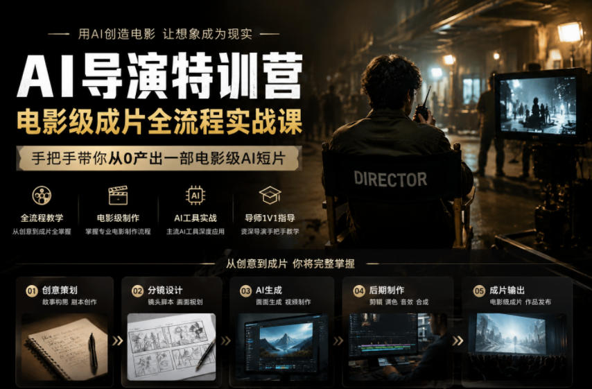 AI导演特训营，电影级成片全流程实战课，手把手带你从0产出一部电影级AI短片-三禾网络