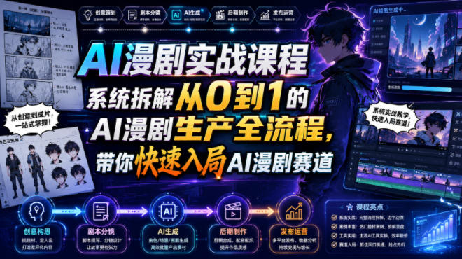 AI漫剧实战课程，系统拆解从0到1的AI漫剧生产全流程，带你快速入局AI漫剧赛道-三禾网络