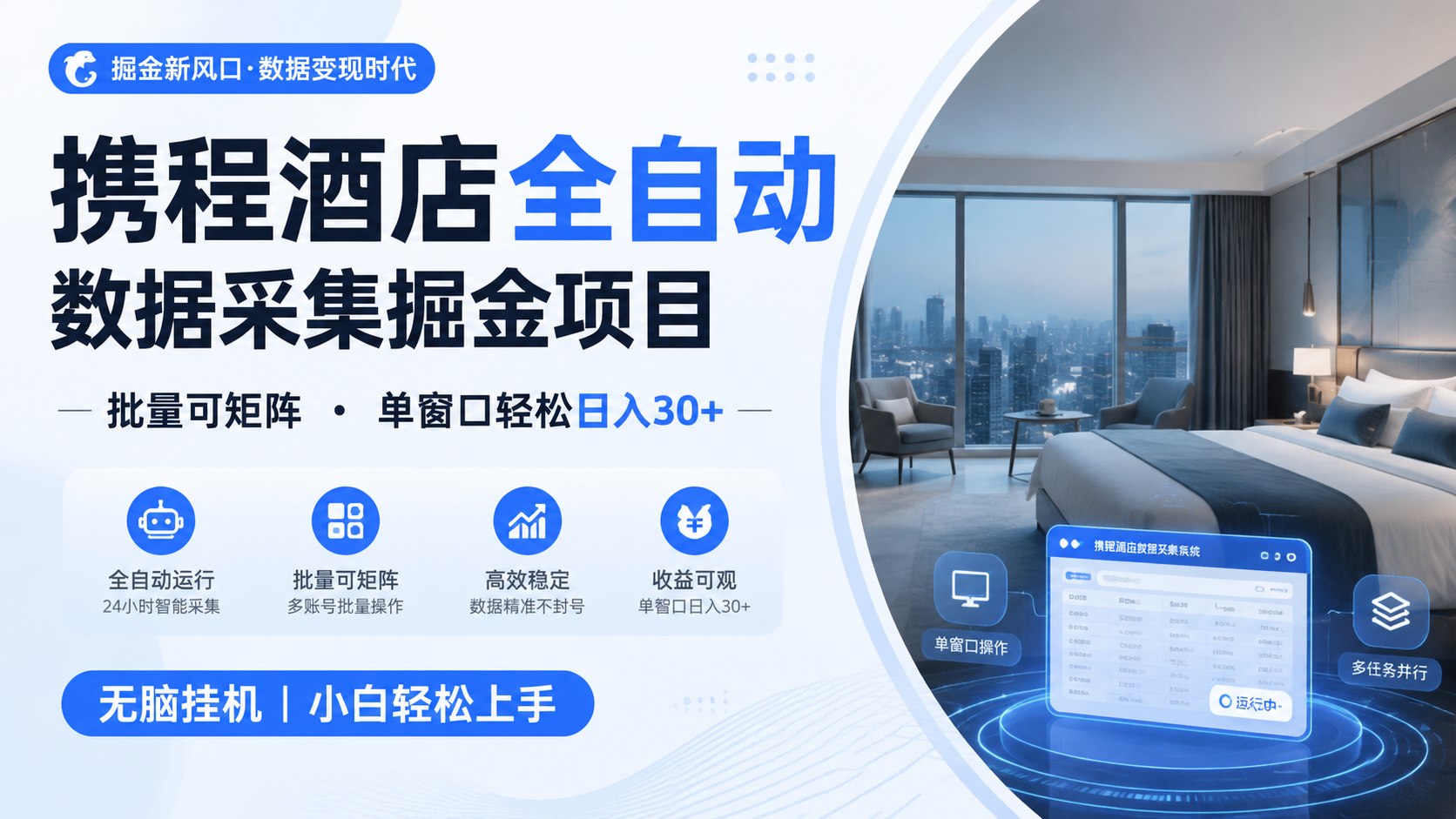 携程酒店全自动数据采集掘金 批量可矩阵 单窗口轻松日入30+-三禾网络