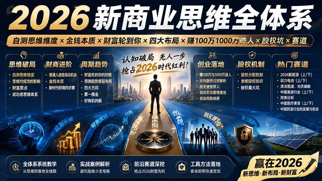 2026新商业思维全体系:自测思维维度×金钱本质×财富轮到你×四大布局×赚100万1000万选人×股权坑×赛道-三禾网络