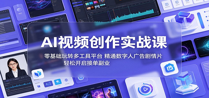 AI视频创作实战课：零基础玩转多工具平台，精通数字人广告、剧情片，轻松开启接单副业-三禾网络