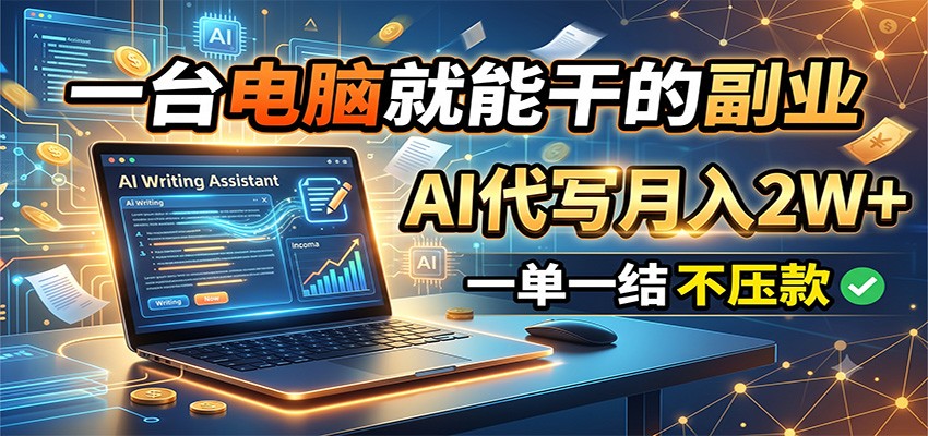 一台电脑就能干的副业，AI代写月入2W+，一单一结不压款-三禾网络