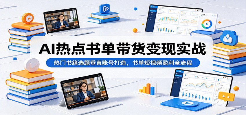 AI热点书单带货变现实战：热门书籍选题垂直账号打造，书单短视频盈利全流程-三禾网络