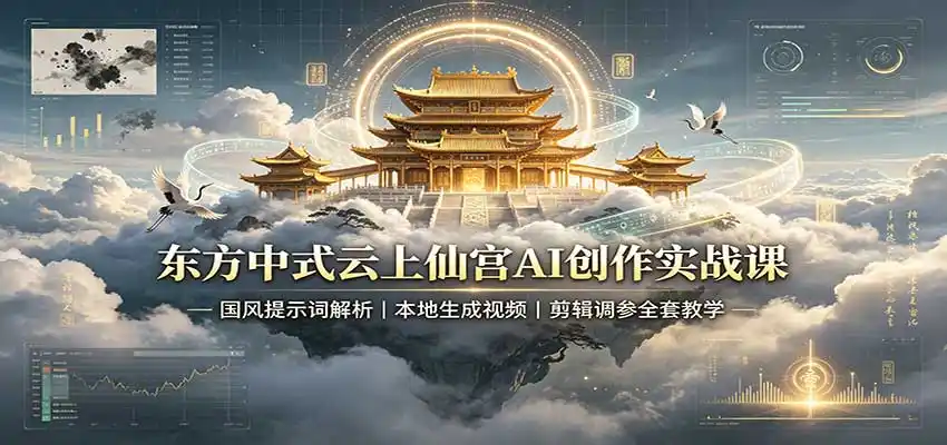 东方中式云上仙宫AI创作实战课：国风提示词解析，本地生成视频，剪辑调参全套教学-三禾网络