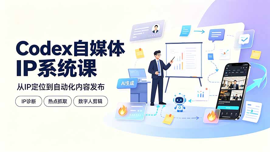 Codex自媒体IP系统课：IP诊断/热点抓取/IP蒸馏 Skill，爆款复刻数字人多平台自动发布教程-三禾网络