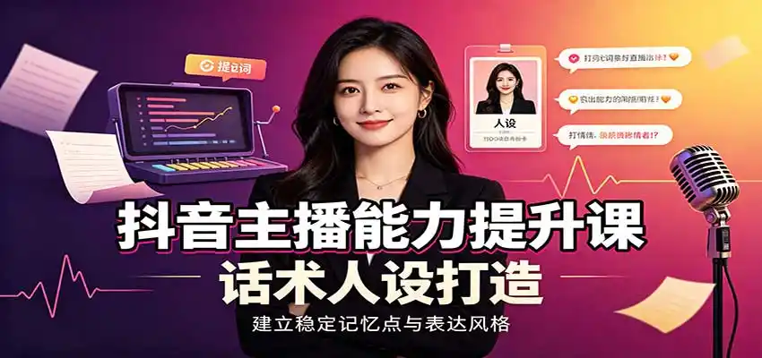 抖音主播能力提升课：账号底层逻辑，直播间搭建调试，话术人设打造全套教学-三禾网络