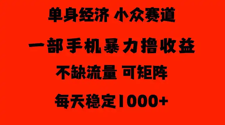 26年暴力单身经济，稳定日入500-1k，不缺流量，流量极大，冷门小众赛道，门槛低小白轻松上手【揭秘】-三禾网络