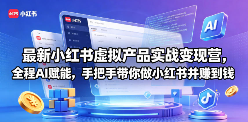 最新小红书虚拟产品实战变现营，全程AI赋能，手把手带你做小红书并赚到钱-三禾网络