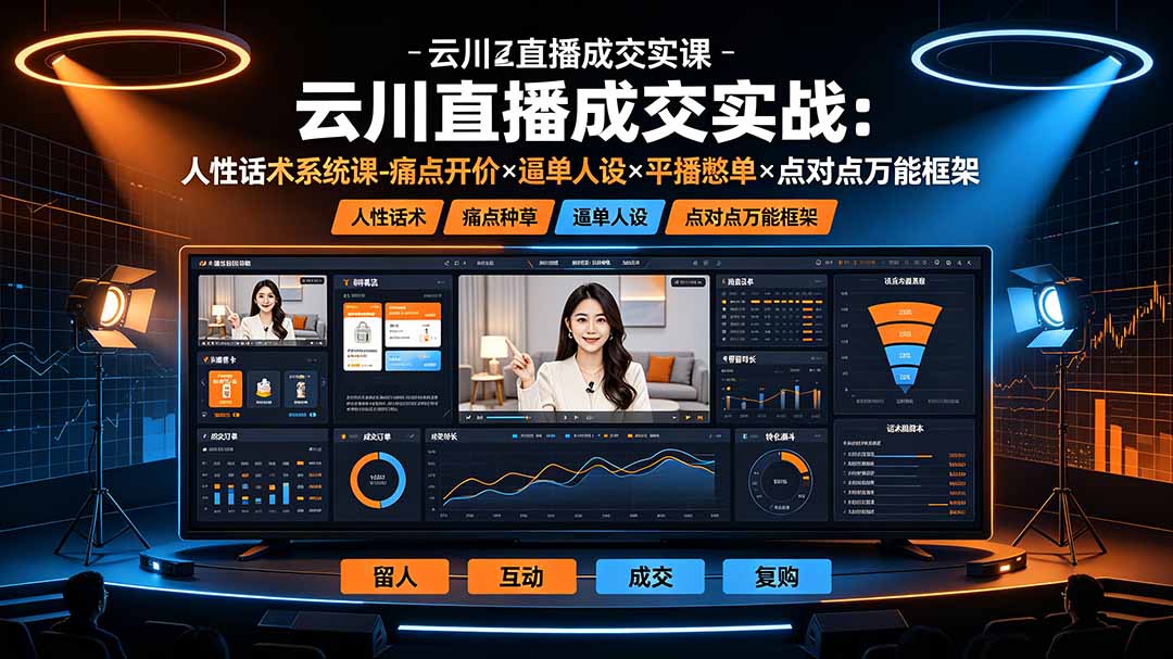 云川直播成交实战：人性话术系统课-痛点种草×塑品开价×逼单人设×平播憋单×点对点万能框架-三禾网络