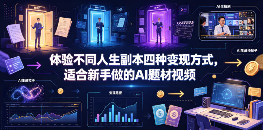 体验不同人生副本四种变现方式，适合新手做的AI题材视频-三禾网络