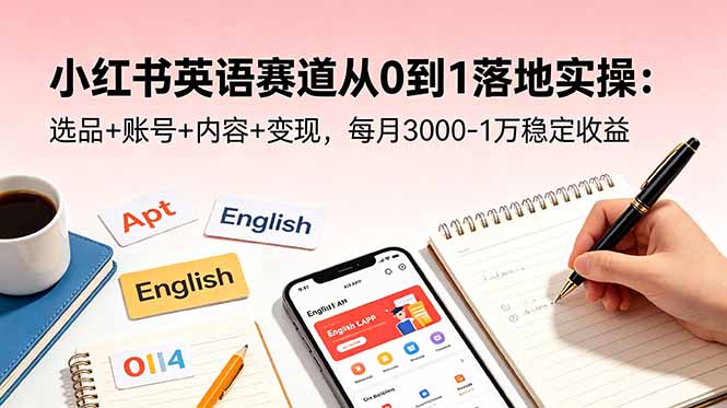 小红书英语赛道从0到1落地实操：选品+账号+内容+变现，每月3000-1万稳定收益-三禾网络